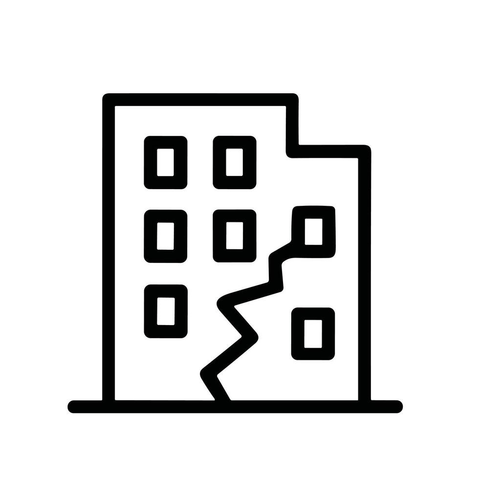 Simple Lineart Earthquake Damaged Building Structure Outline Stroke Icon vector
