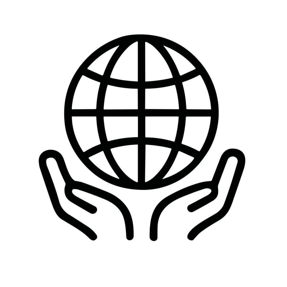 Line Art Hand Holding Globe Earth World Icon Design Element vector