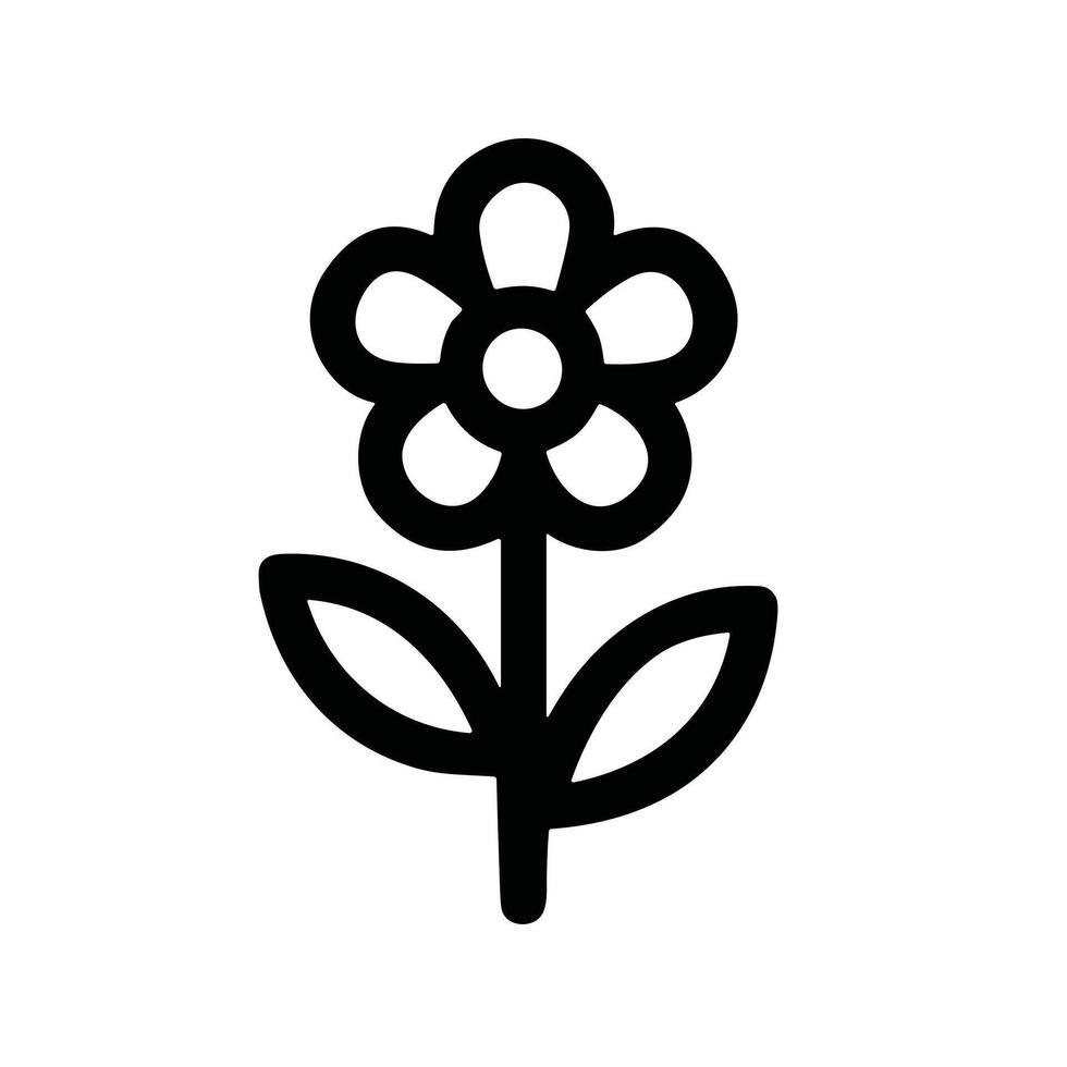 Simple Line Art Flower Blossom with Petals and Stem Icon Illustration vector