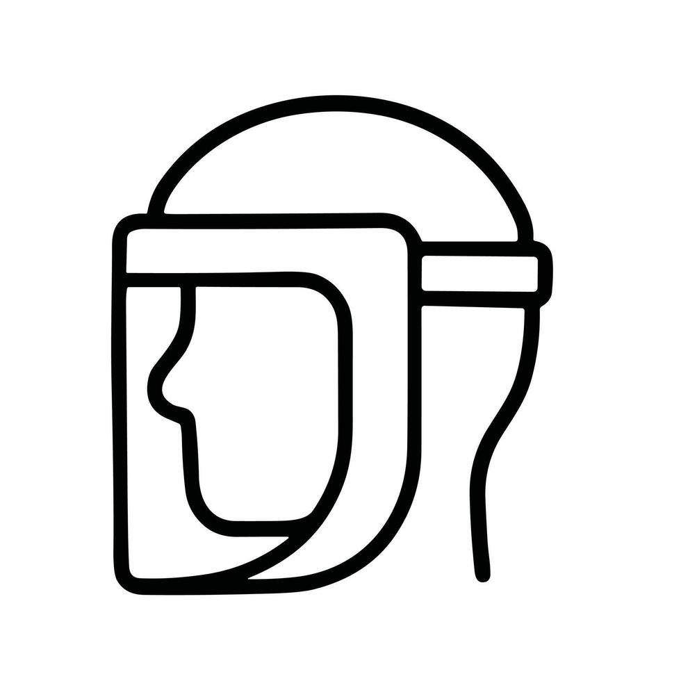 Minimalist Outline Face Shield Protection Line Drawing Medical Icon vector