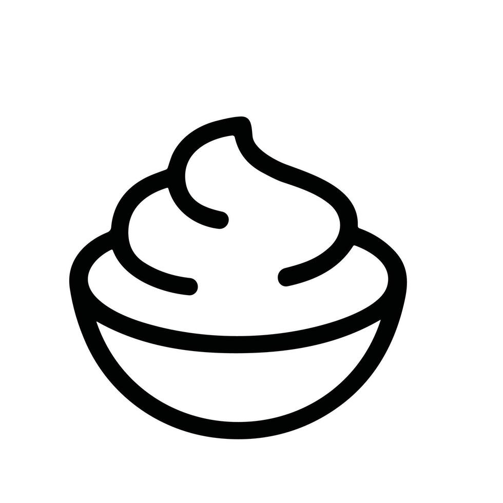 Outline Simple Minimalist Whipped Cream Bowl Line Art Food Icon vector