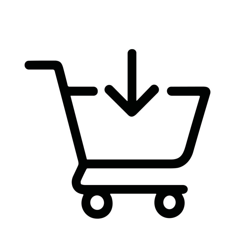 Simple Outline Shopping Cart Arrow Down Sign Symbol Icon Design vector