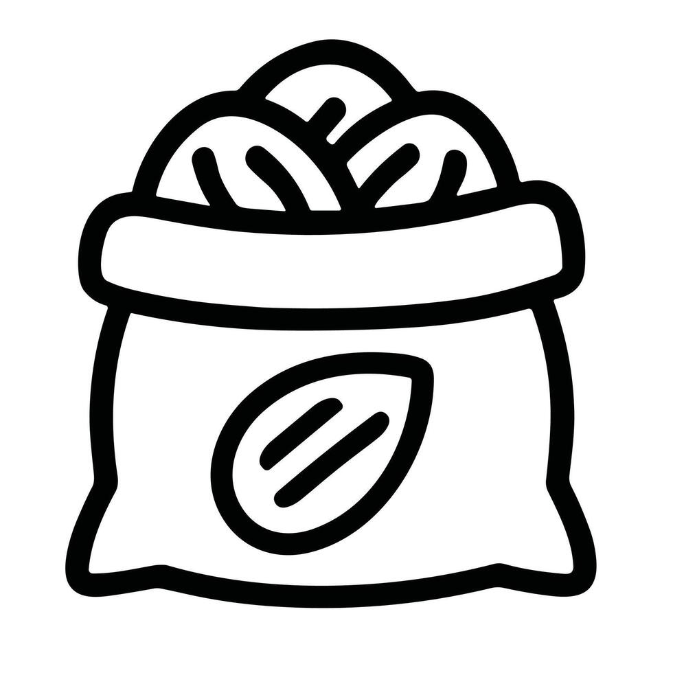 Outline Handdrawn Sacks Almond Nut Natural Food Sack Icon vector