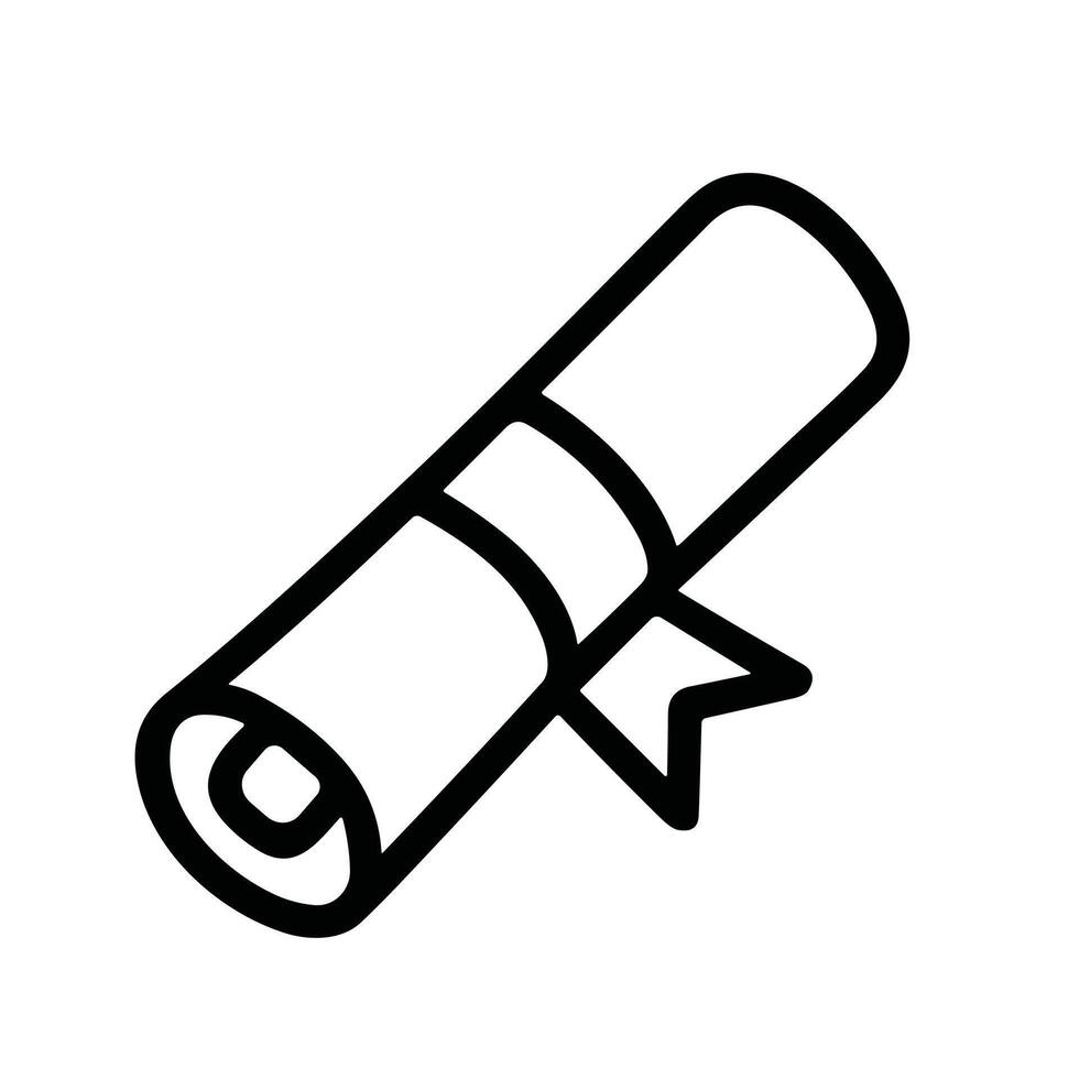 Simple Outline Rolled Certificate Document Paper Symbol with Ribbon Icon vector