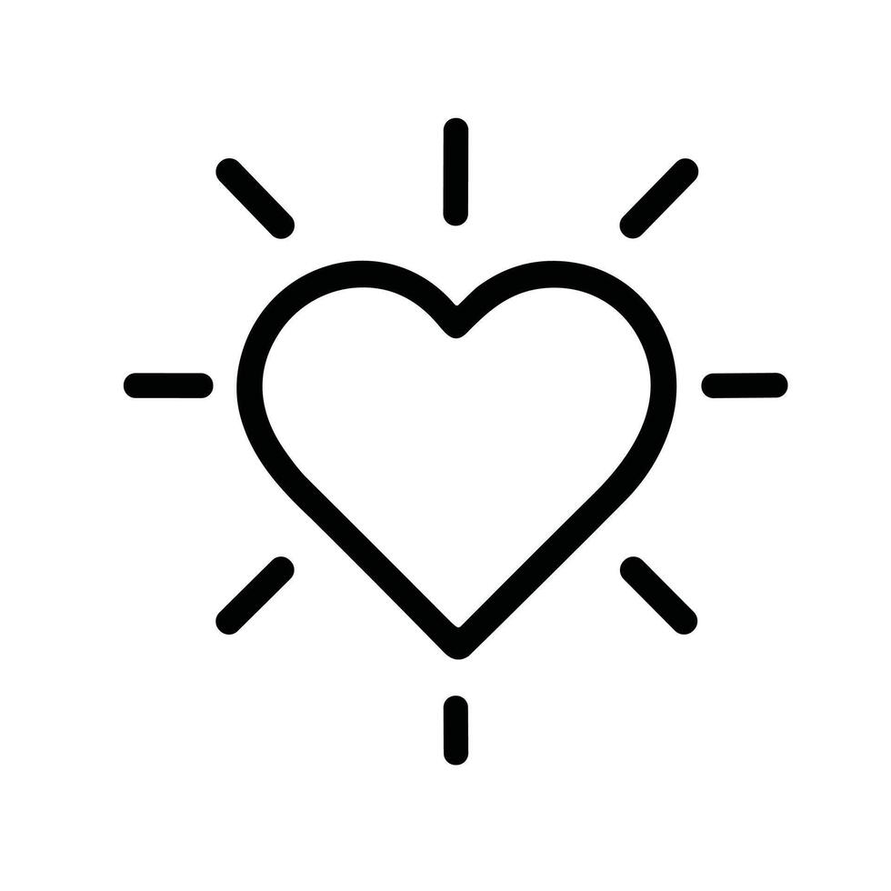 Simple Outline Heart Shape Icon with Rays or Light Beams Symbol vector