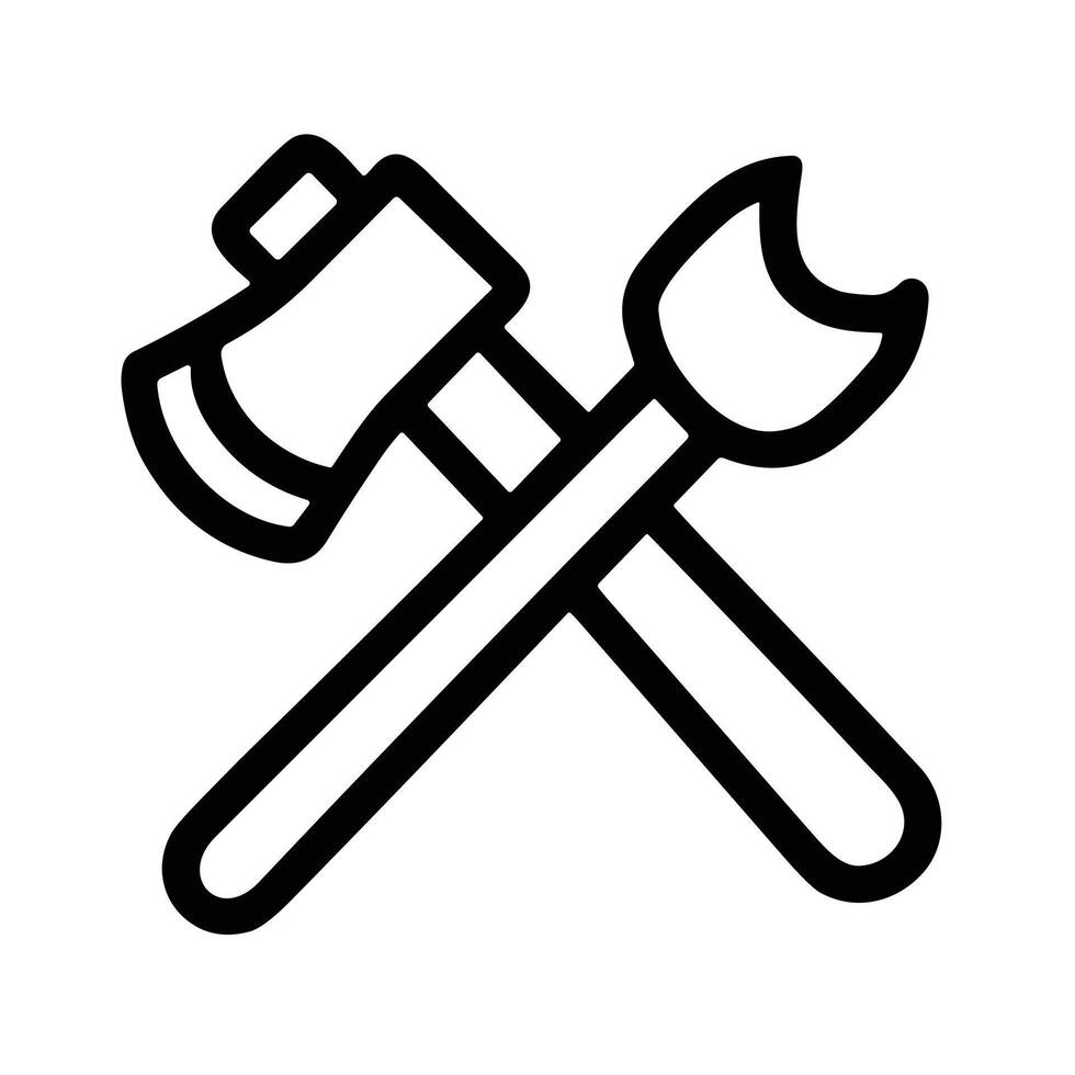 Outline Handdrawn Crossed Axe and Pickaxe Tool Repairing Equipment Icon vector
