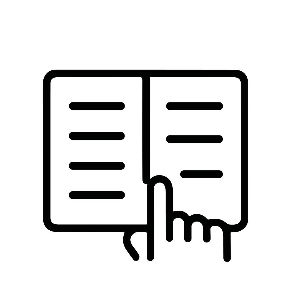 Simple Outline Style Finger Pointing Open Book Page Icon Illustration vector