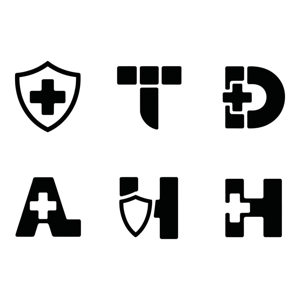 Healthcare symbols unite with a shield s bold flat graphic vector