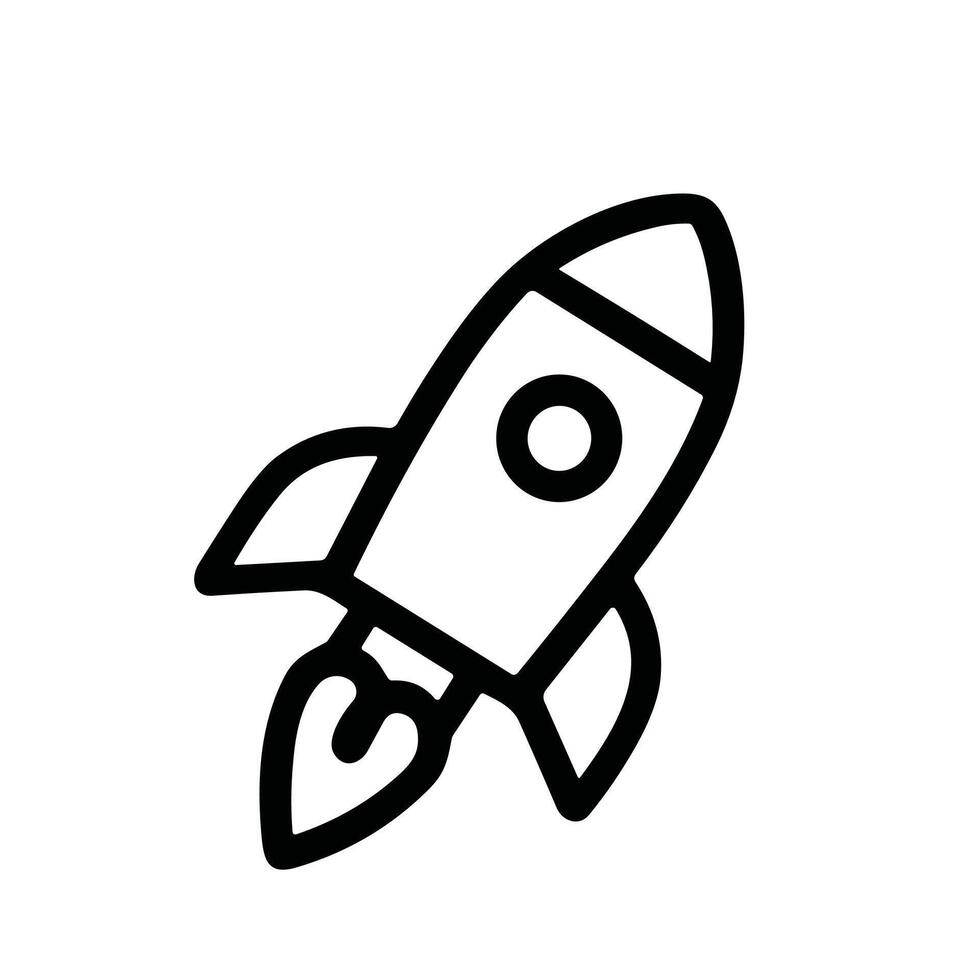 Simple Outline Handdrawn Spaceship Rocket Launching into Space Icon Illustration vector