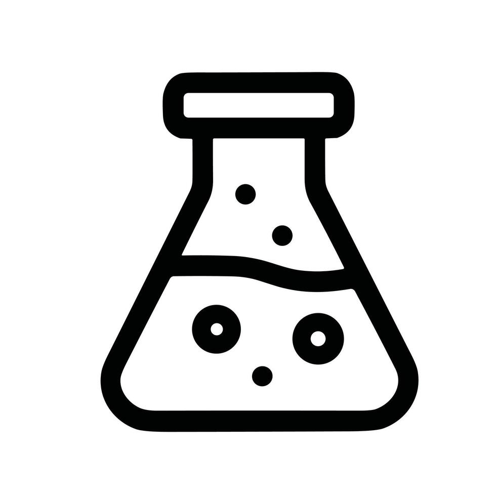 Minimalist Outline Science Flask with Bubbles Experiment Equipment Icon vector