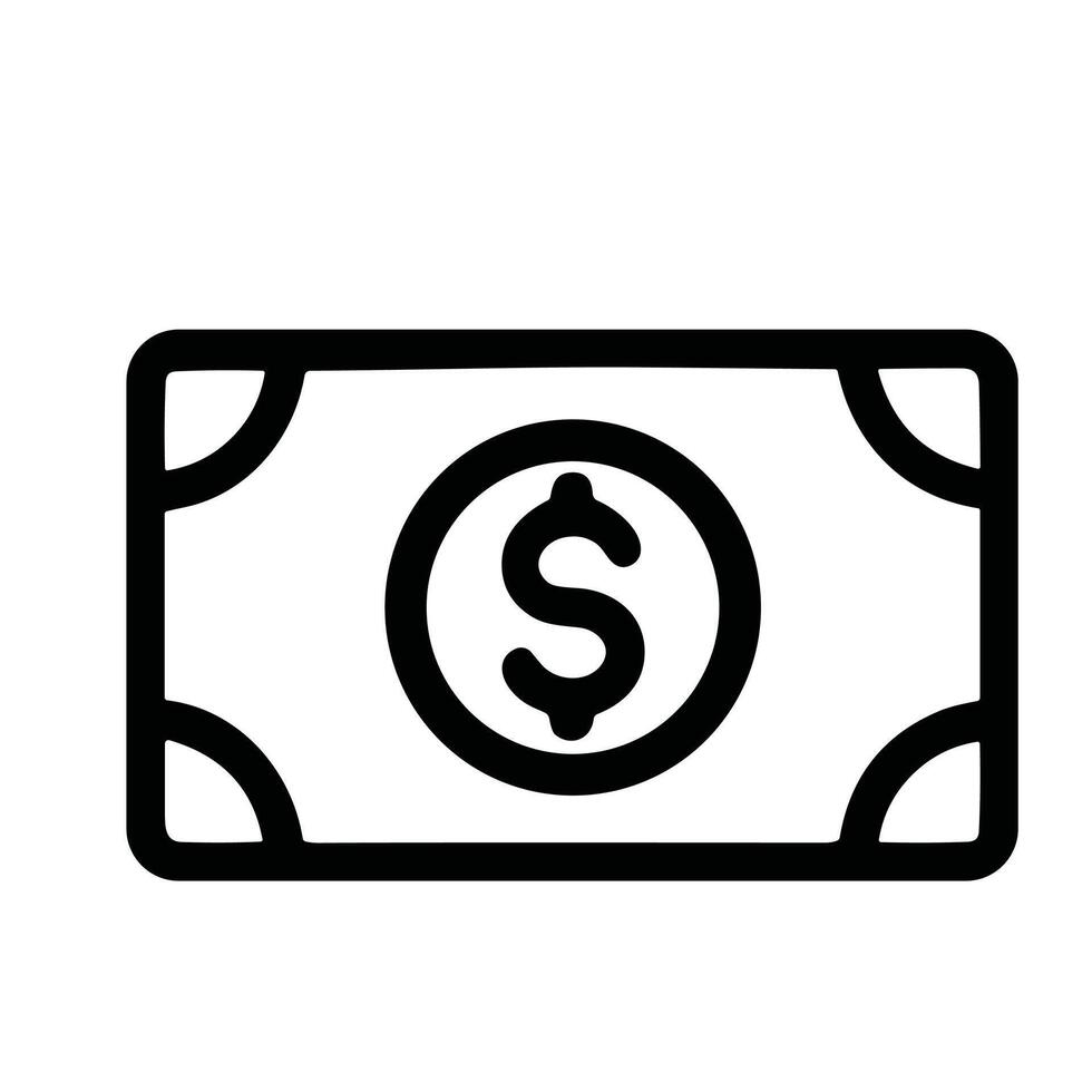 Simple Outline Dollar Bill Currency with Dollar Sign Business Icon vector