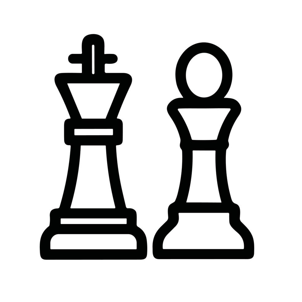 Simple Line Art Chess King and Pawn Strategy Game Piece Icon vector