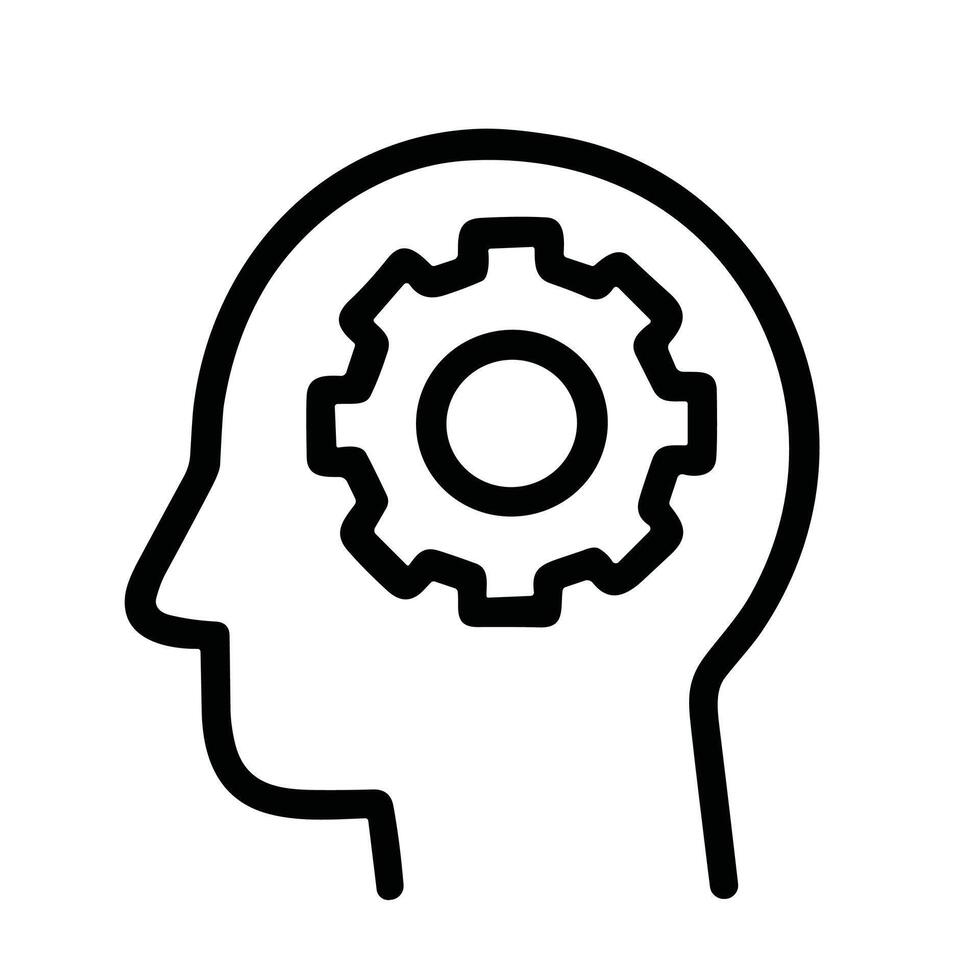 Outline Simple Head Silhouette with Gear Wheel Inside Concept Icon vector