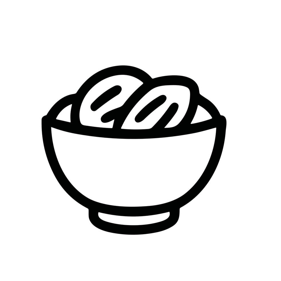 Simple Outline Bowl of Dates Middle Eastern Ramadan Food Icon vector