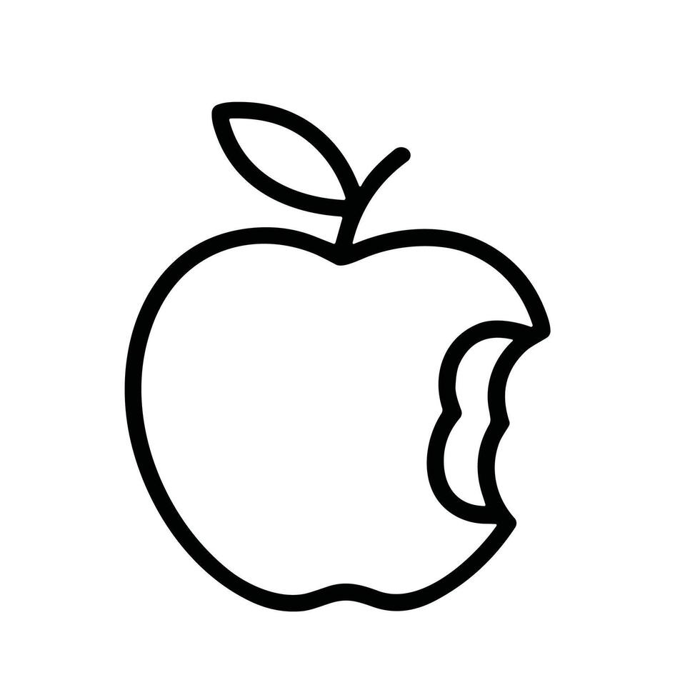 Minimalist Outline Bitten Apple Fruit Healthy Nutrition Food Icon vector