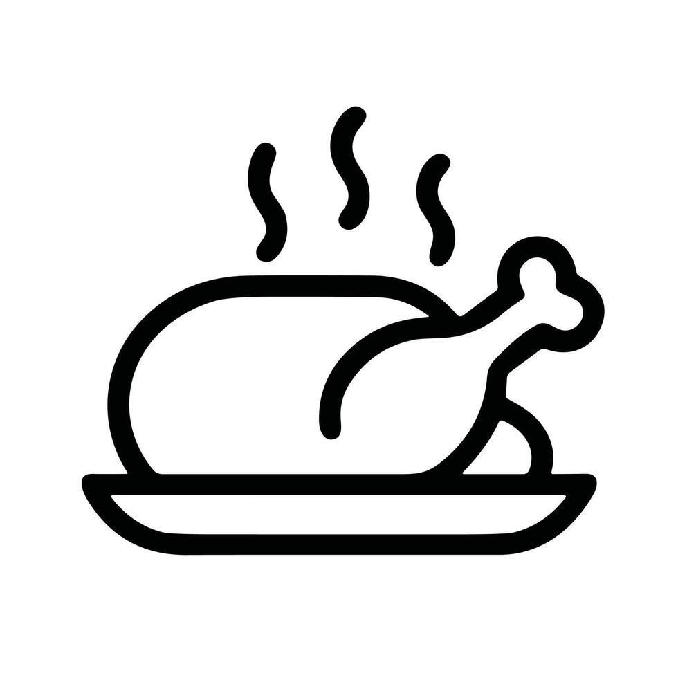 Simple Outline Roasted Whole Chicken with Steam Food Icon vector