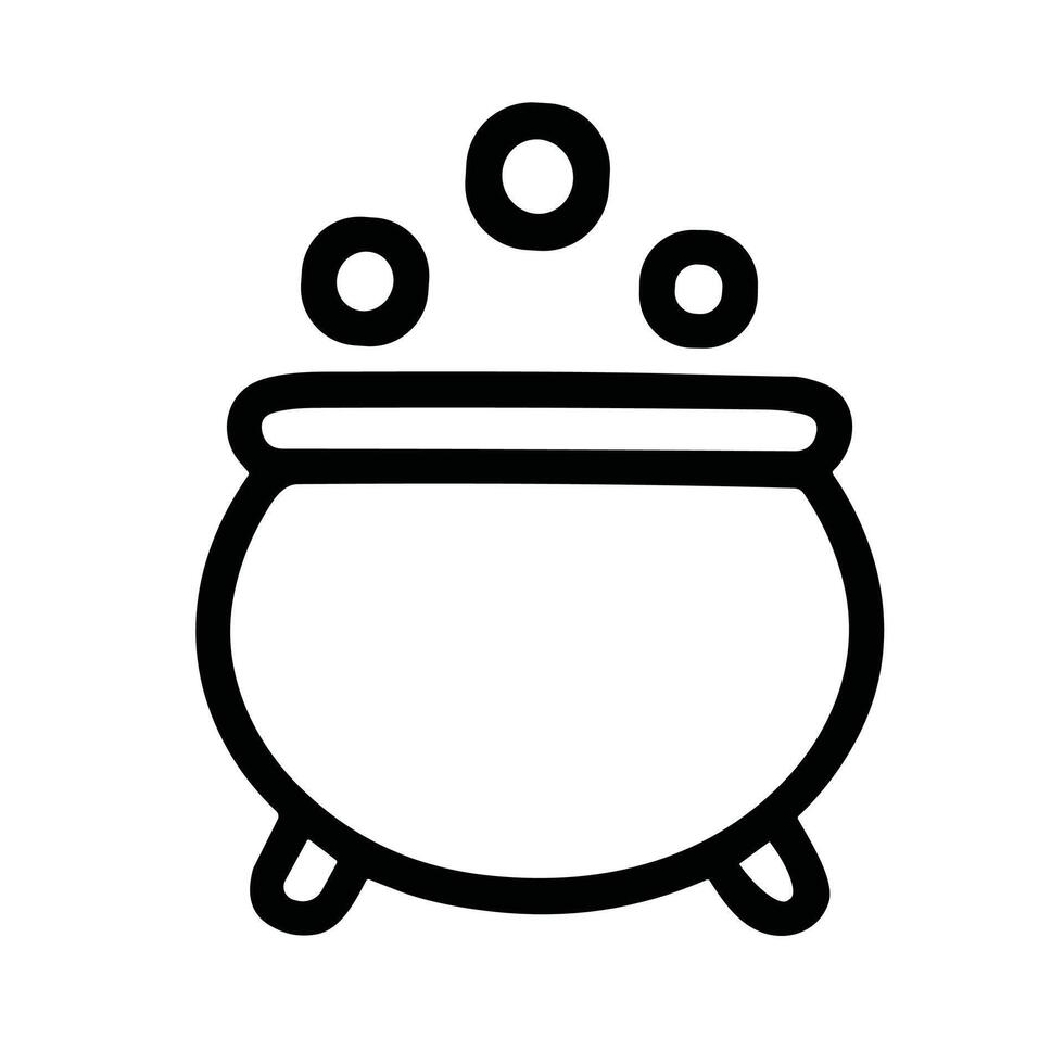 Simple Outline Cauldron with Bubbles, Witchcraft Equipment Illustration, Icon vector