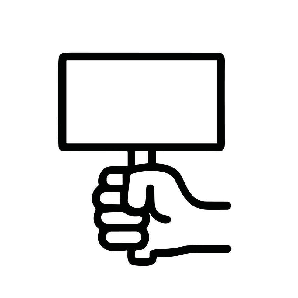 Minimalist Outline Hand Holding Blank Sign Board Shape Icon Design vector