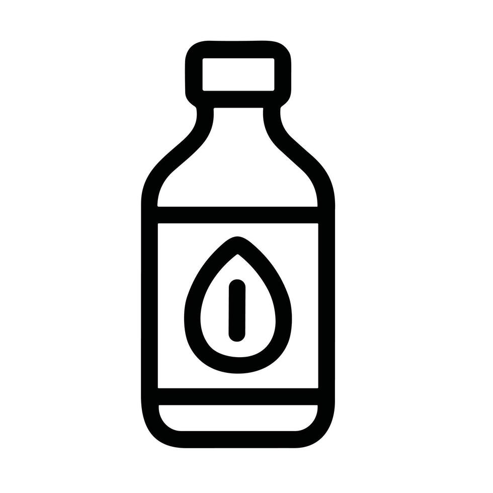 Minimalist Outline Liquid Bottle With Droplet Medical Essential Oil Container vector