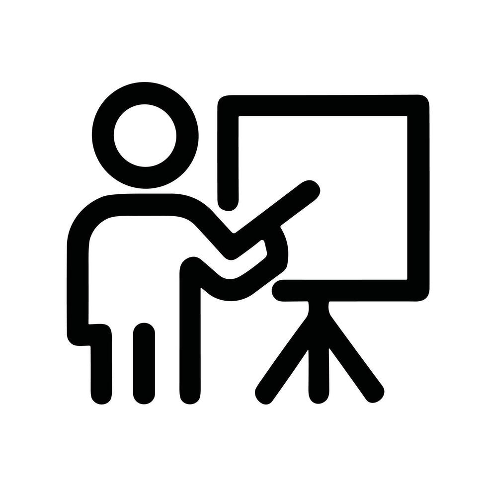 Outline Simple Person Presenting at Whiteboard Teaching or Training Icon vector