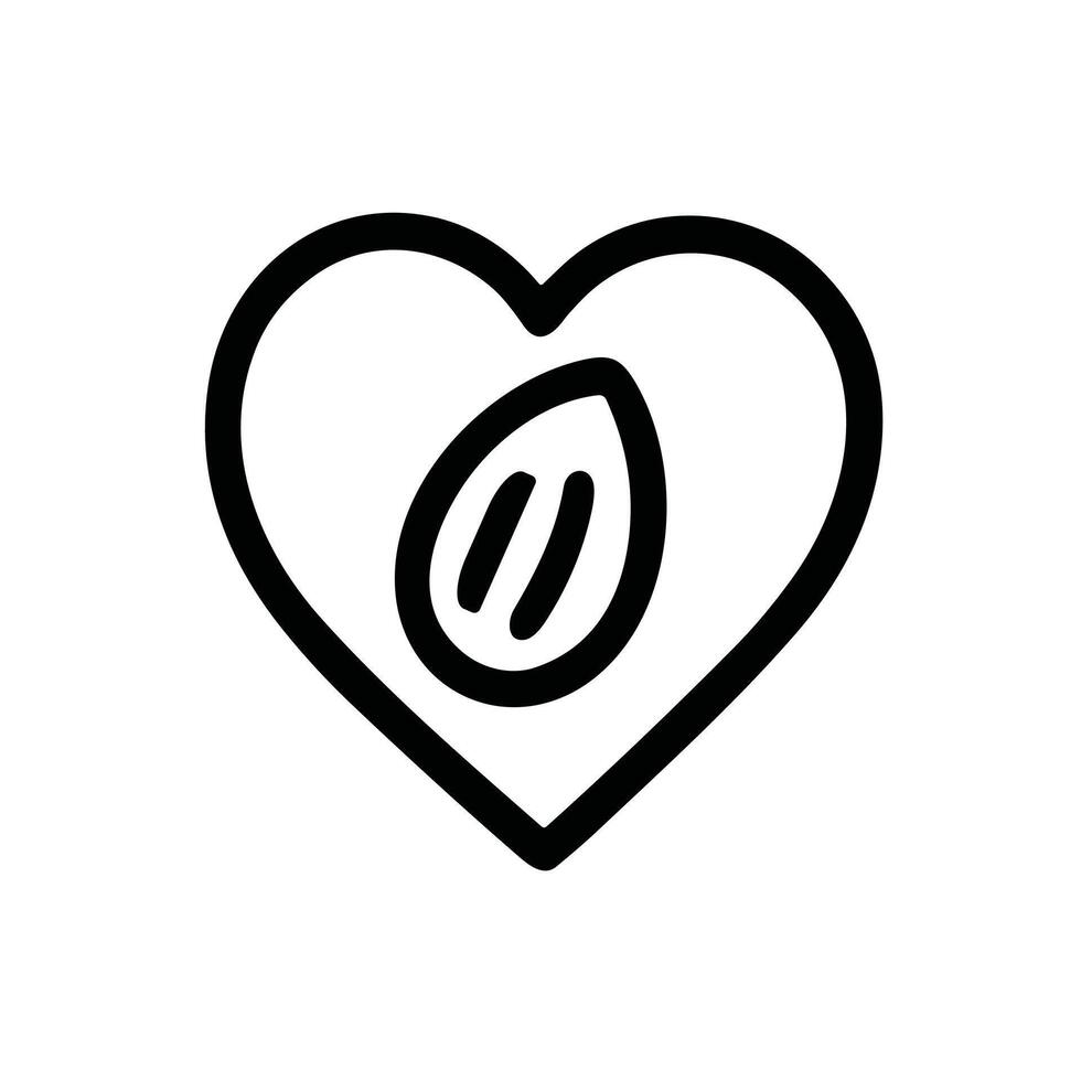 Handdrawn Outline Heart with Almond Inside Sign Shape Icon vector