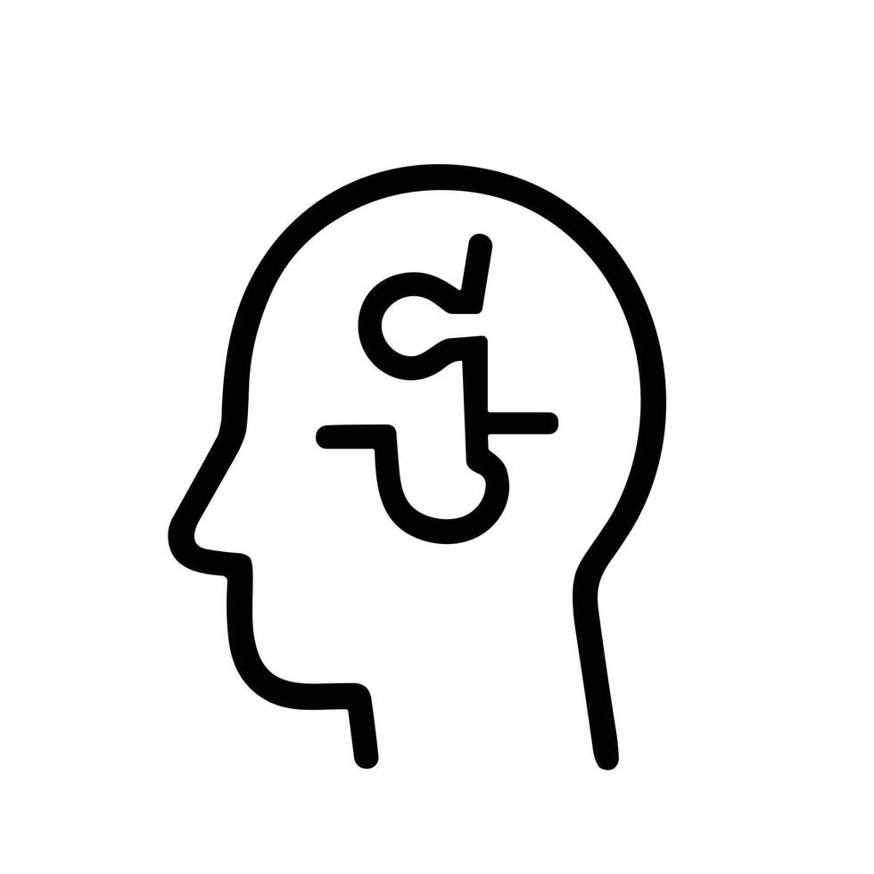 Simple Line Head Profile Puzzle Piece Thinking Concept Icon vector