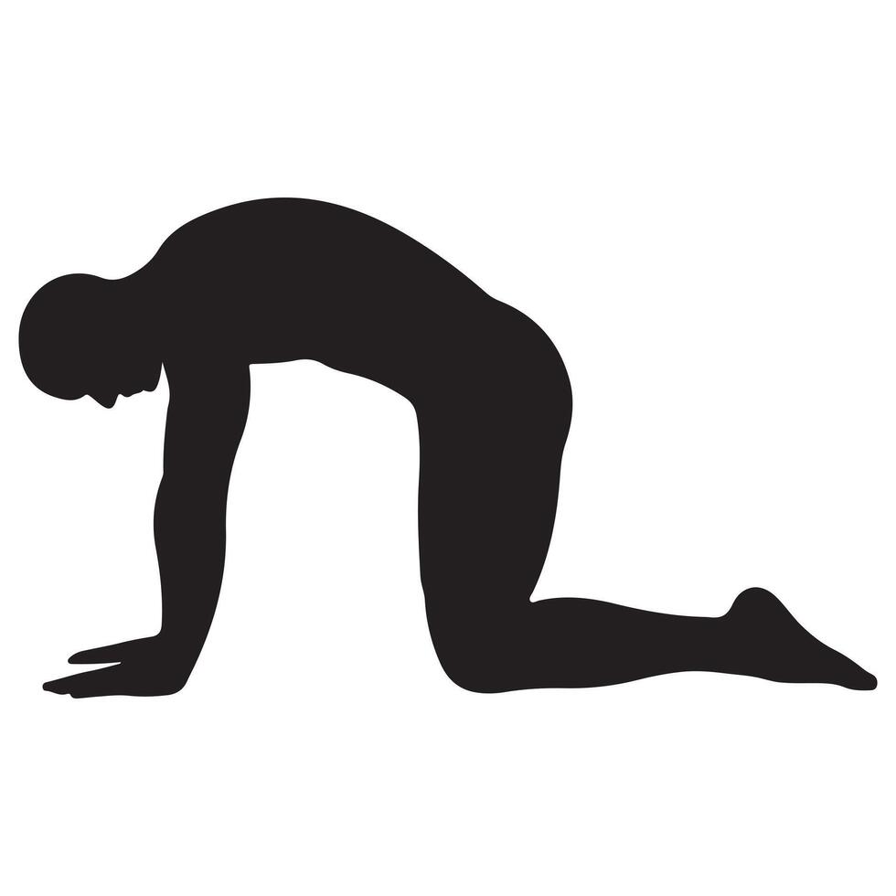 Man in Cat-Cow Yoga Pose Silhouette vector