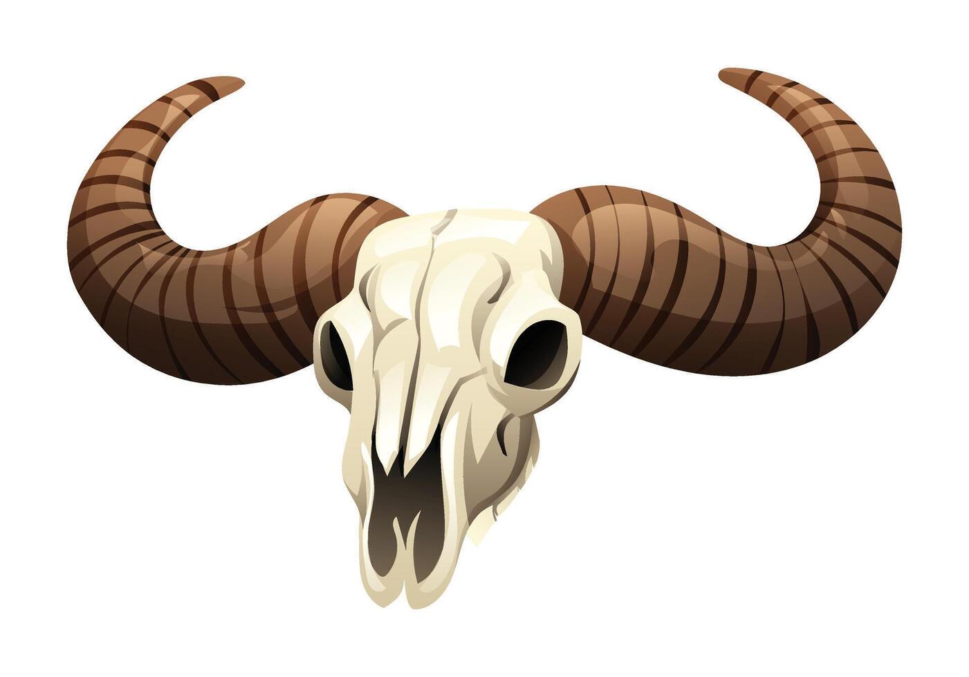 Bull skull with wide curved horns. Cartoon illustration vector
