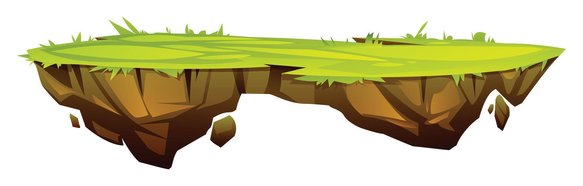 Wide and long floating island terrain with grass and rocky bottom. Cartoon illustration vector