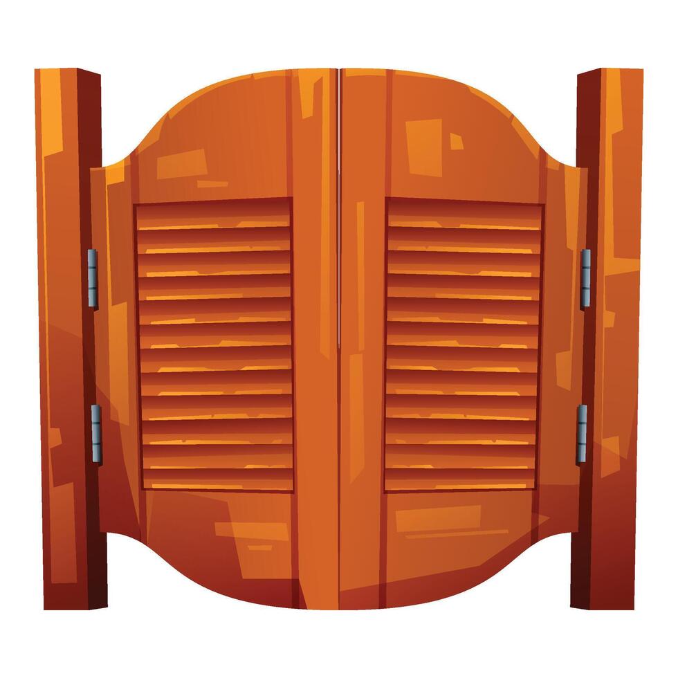 Old fashioned swinging western saloon doors with horizontal slats and rustic texture. Cartoon illustration vector