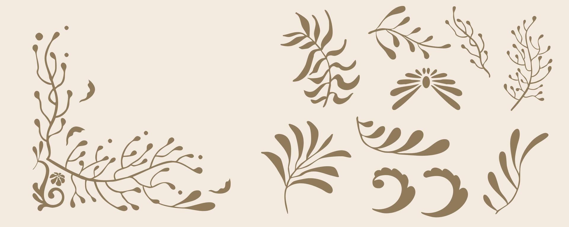 flower and leaves border element object in wavy line style vector