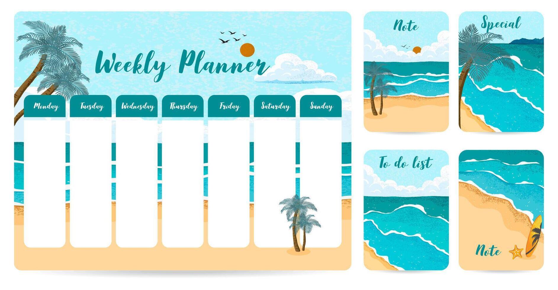 cute weekly planner background with beach. illustration for kid and baby.Editable element vector