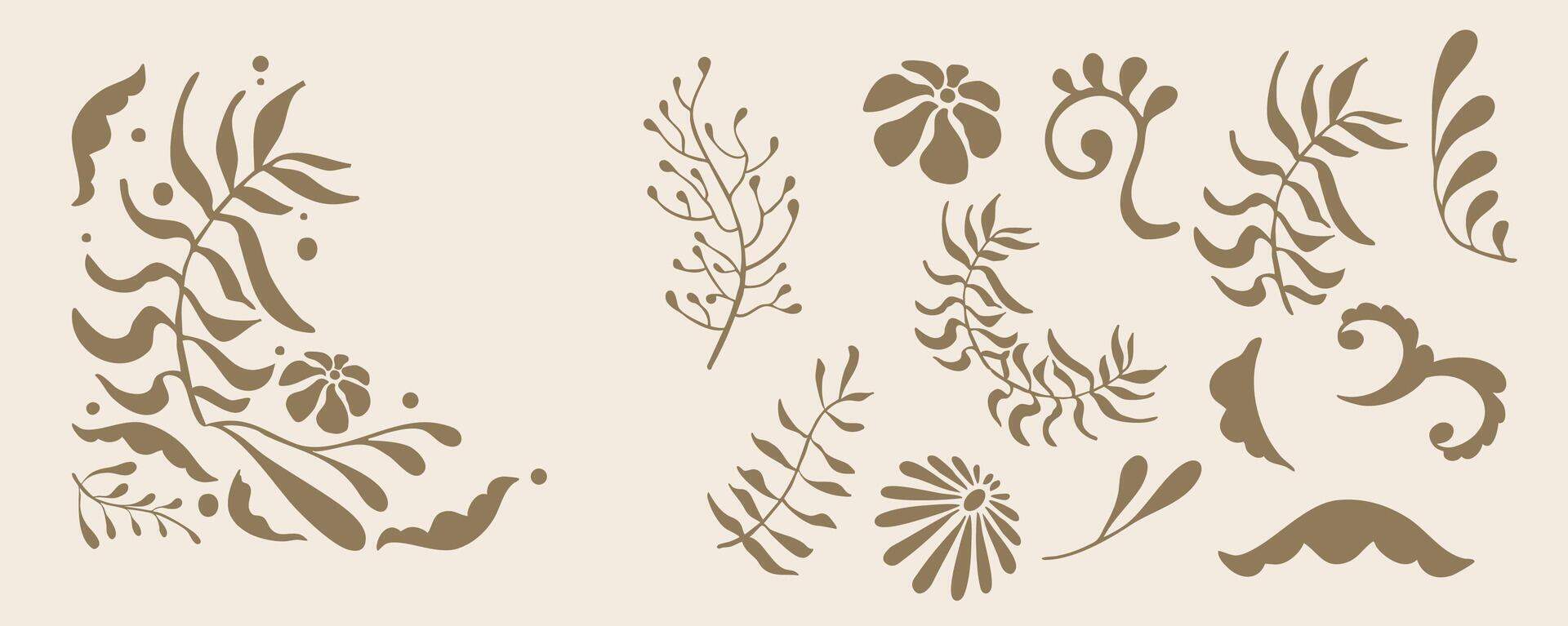 vintage flower and leaves border element object in wavy line style vector