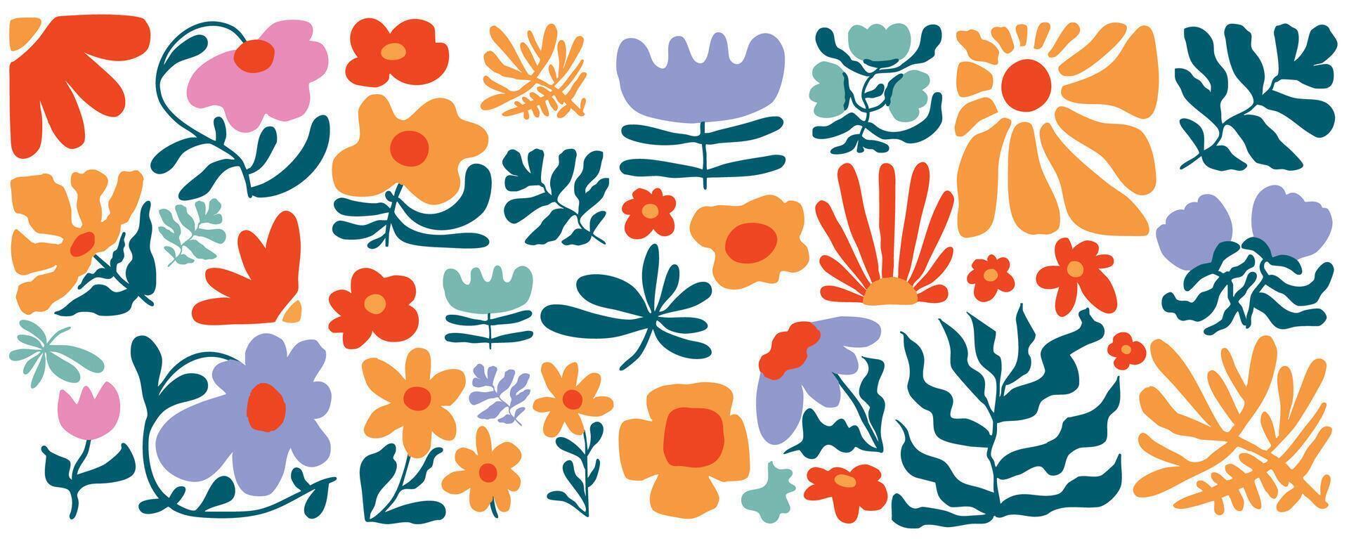 wavy groovy flower banner background in naive style vector