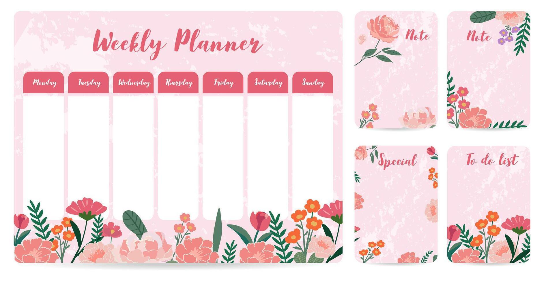 pink weekly planner background with flower. illustration for kid and baby.Editable element vector