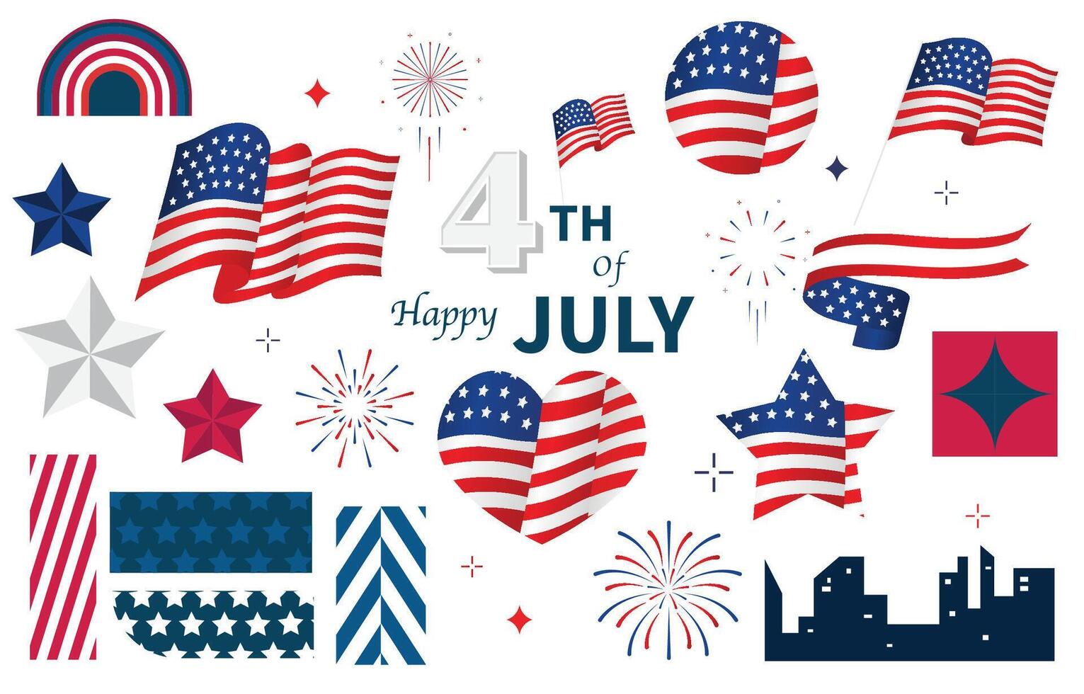 4th of July Independence Day element object with geometric style vector
