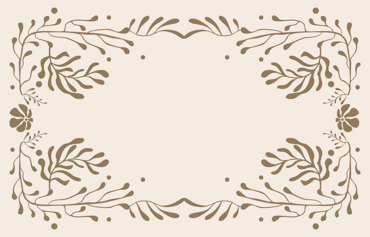 Retro flower and leaves frame banner in wavy line style for horizontal A4 design vector