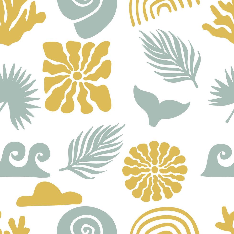 summer seamless pattern with shell,sun,wave vector