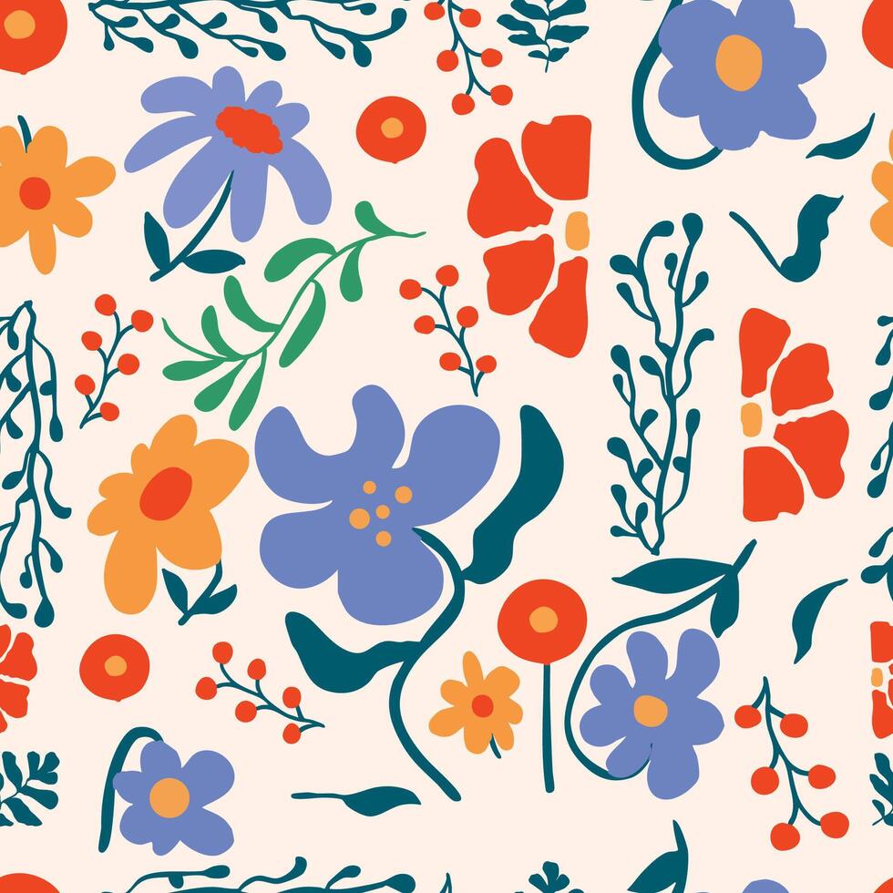 wavy groovy flower seamless pattern in naive vector