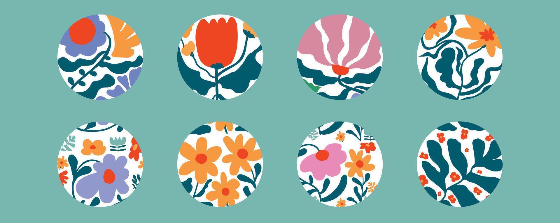 circle wavy groovy flower element object in naive style vector
