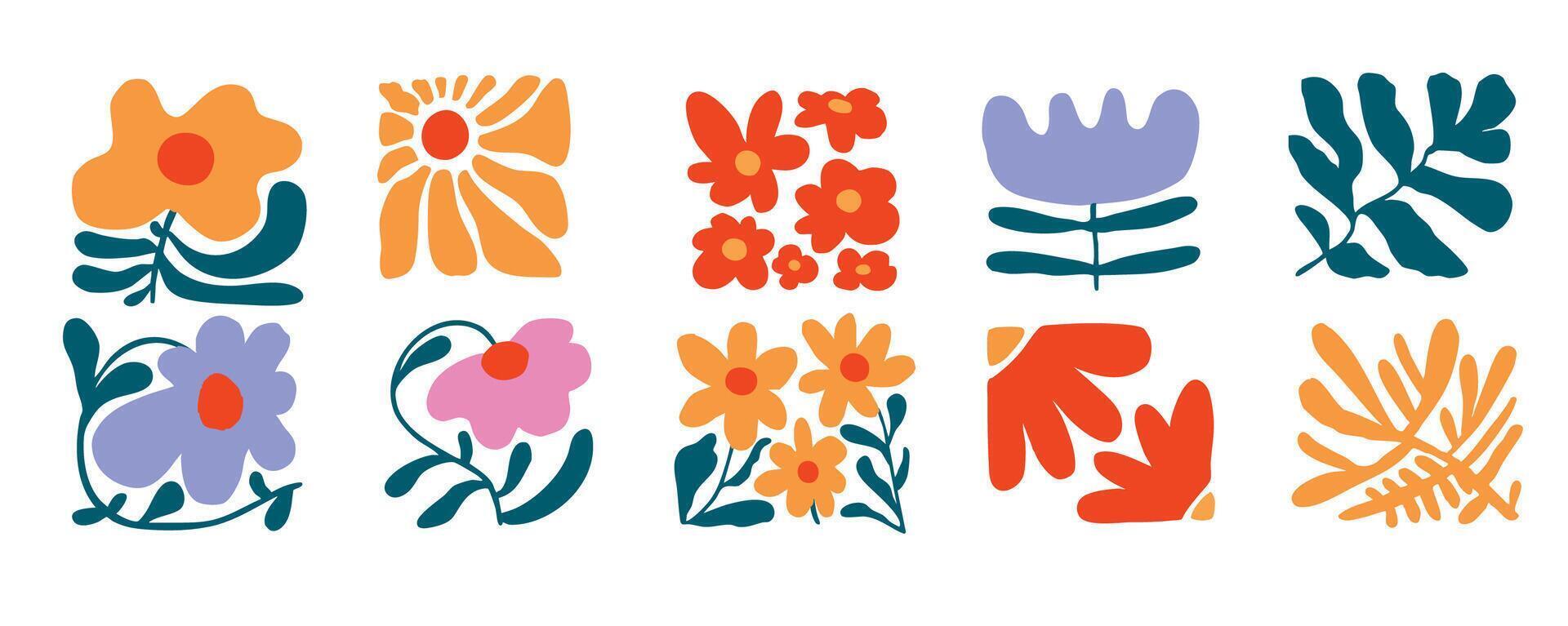 wavy groovy flower element object in Matisse naive style icon vector