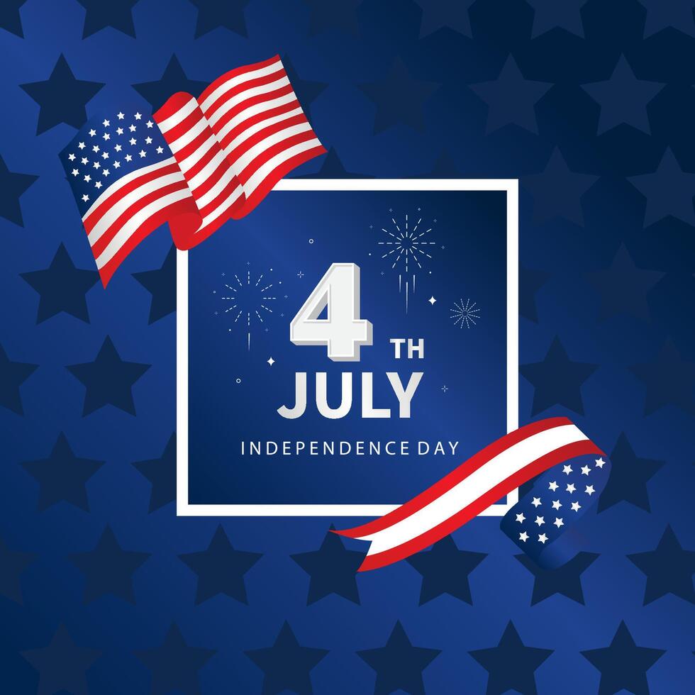 dark blue 4th of July Independence Day background with flag party for square design vector