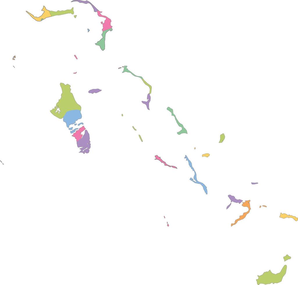 Multicolor Map of Bahamas with Districts vector