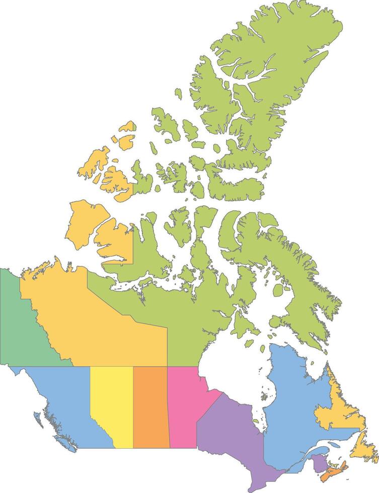 Multicolor Map of Canada with Provinces and Territories vector