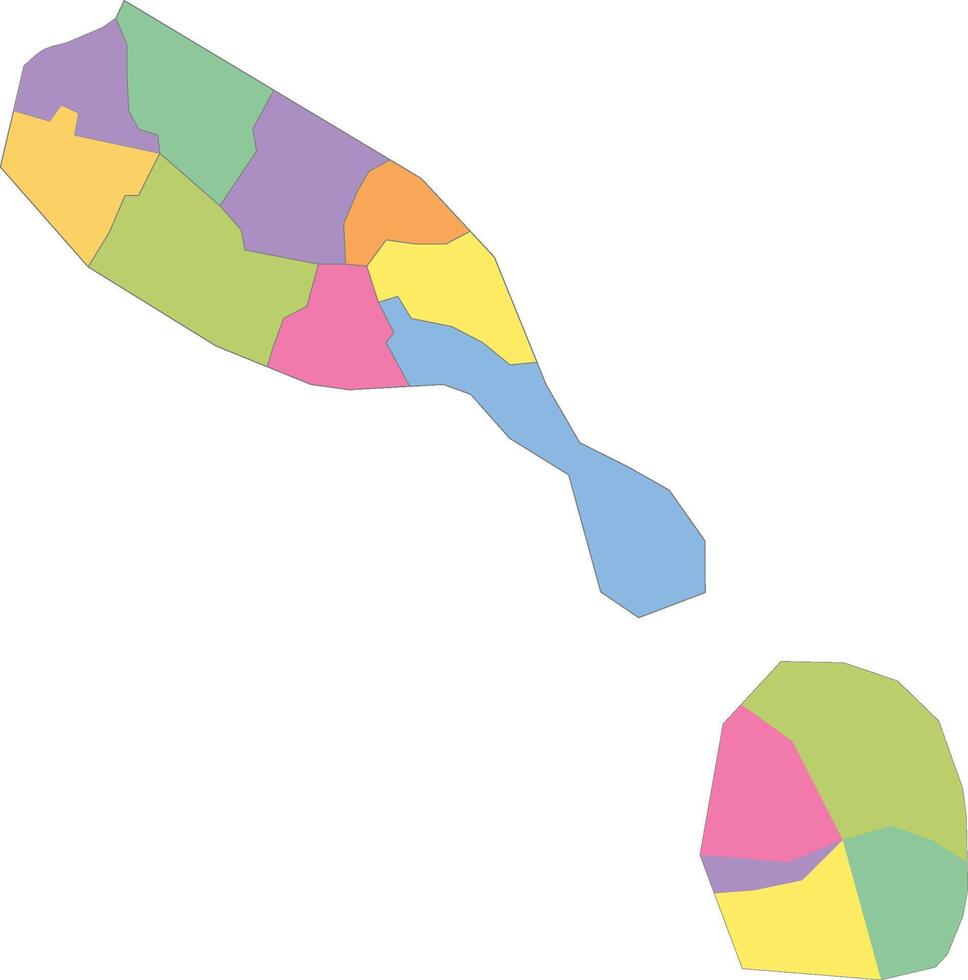 Multicolor Map of Saint Kitts and Nevis with Parishes vector