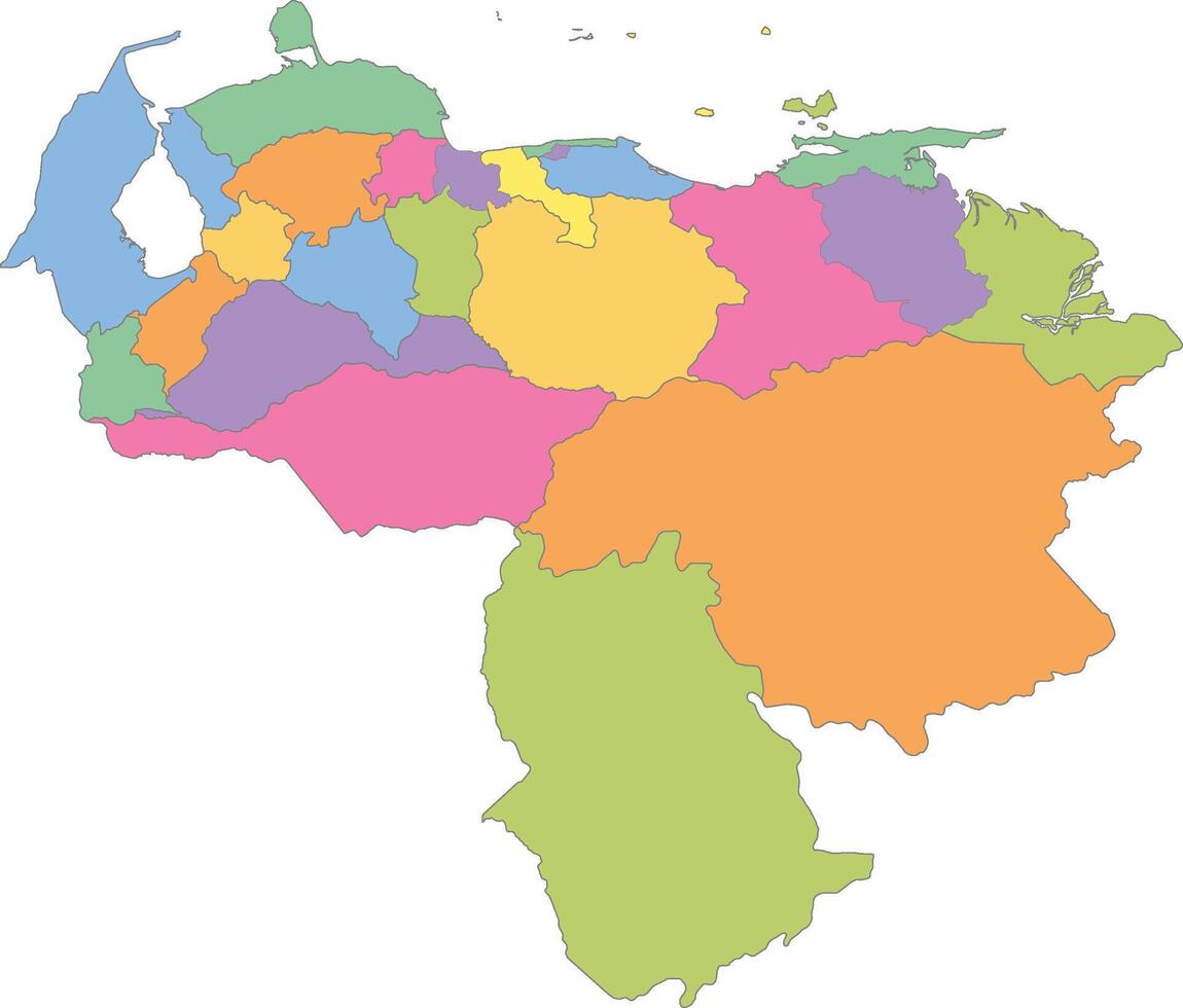 Multicolor Map of Venezuela with States vector