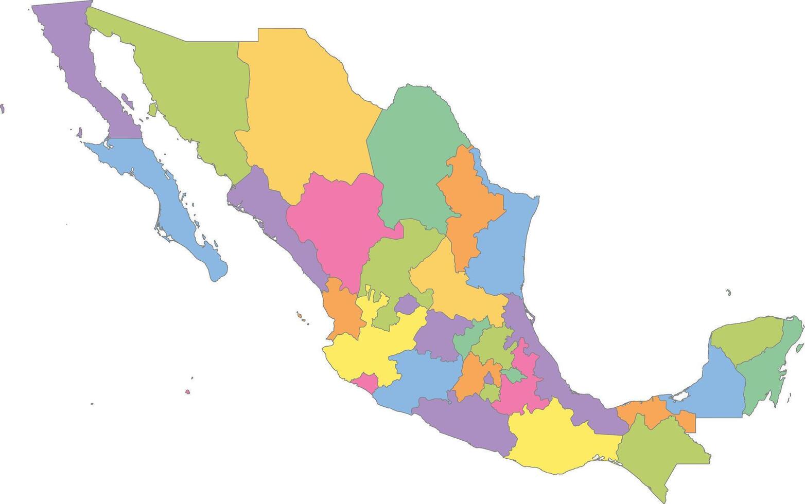 Multicolor Map of Mexico with States vector