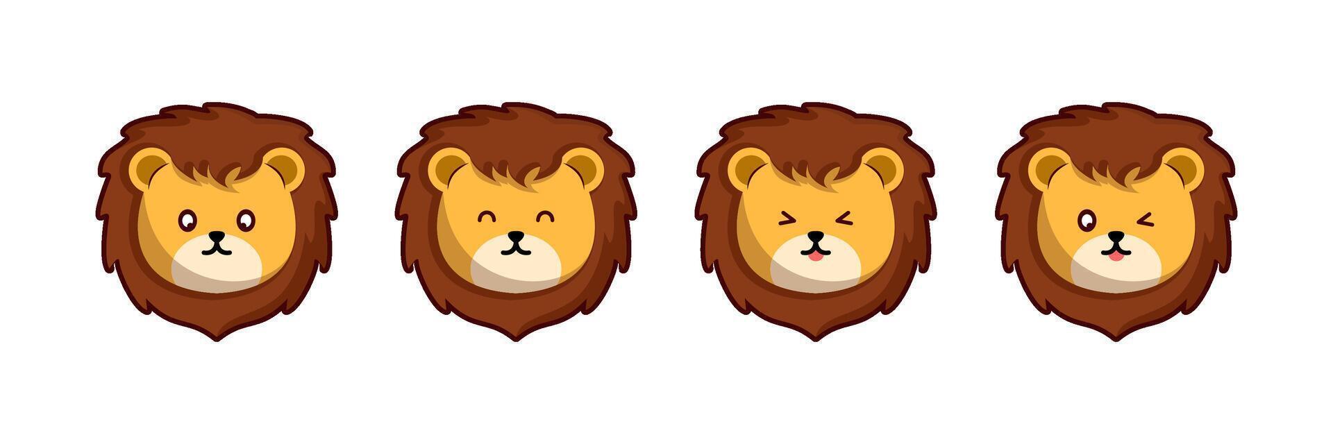 cute lion face emoji set vector