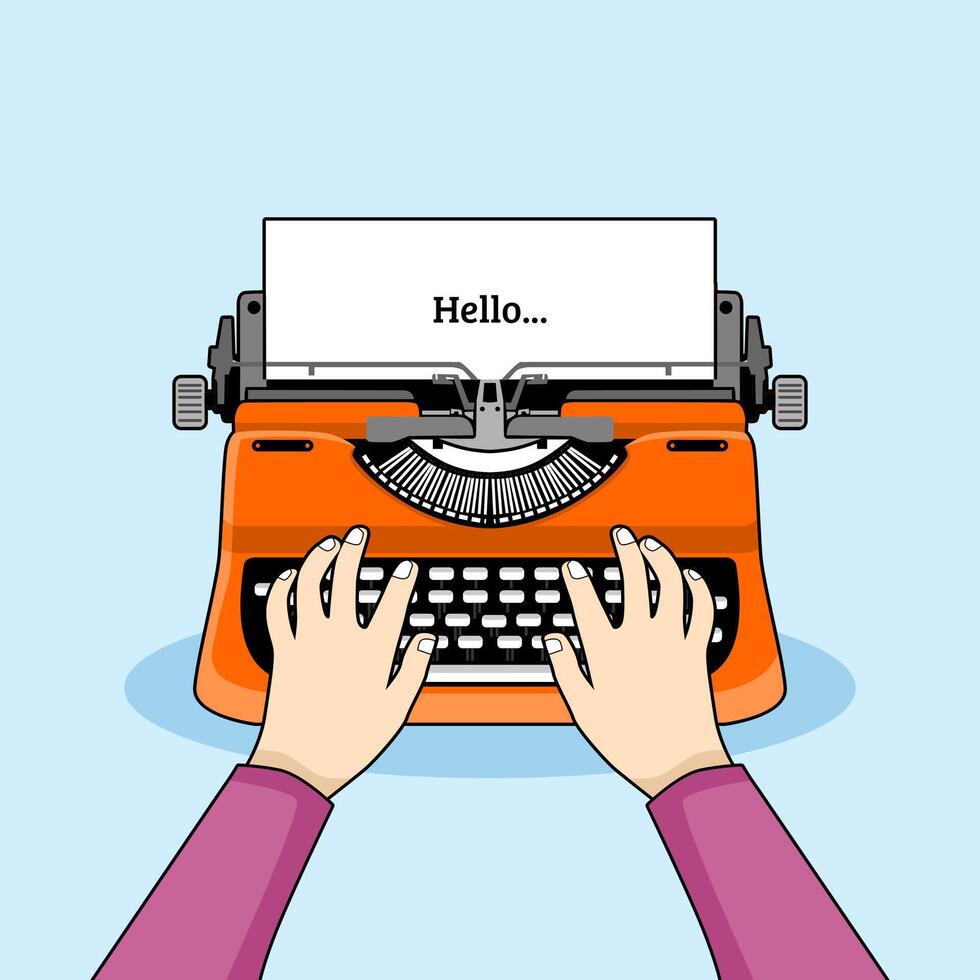 hands typing on typewriter illustration isolated vector