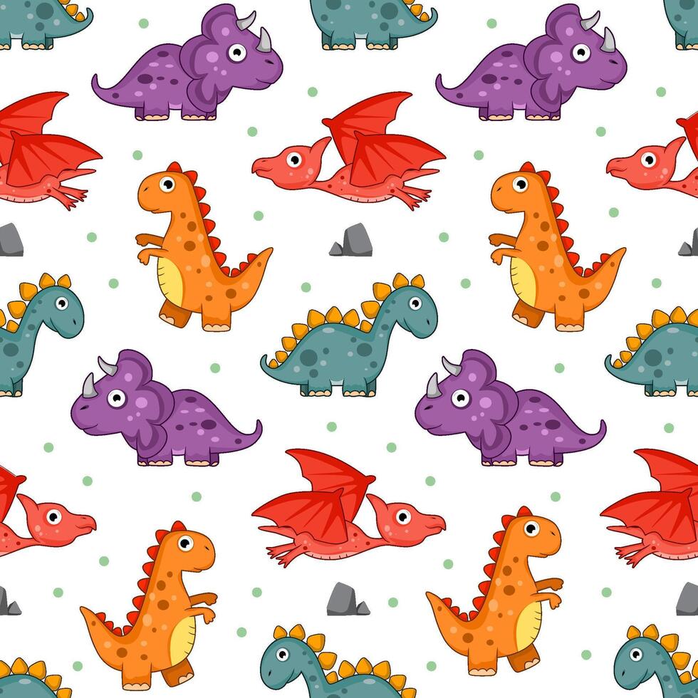 cute colorful dinosaur seamless pattern design vector